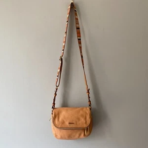 Fossil Messenger Crossbody Bag Handbag Leather Brown Striped Satchel Zip Up Flap - Picture 1 of 11