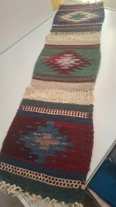 Native Oaxacan Table Runner Wool Hand Woven Multicolor 30 x 8" - Picture 1 of 7