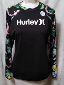 Neu Hurley Medium UV UPF 50+ Rash Guard Badeshirt Langarm LOGO schwarz multi - Bild 1 von 7