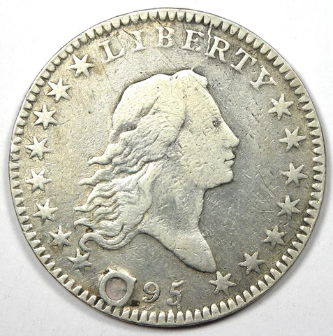 1795 Flowing Hair Half Dollar 50C Coin - Fine / VF Details (Holed) Cover