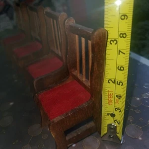 Miniature Wooden Dining Room Table & 4 Red Chairs Dollhouse 1/12 Scale - Picture 1 of 10