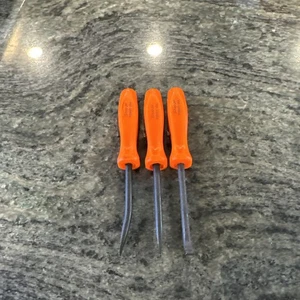 snap on 3 pc orange 5” mini poket prybar set straight, bent, 90dg pbms5o,b5o,a5o - Bild 1 von 4