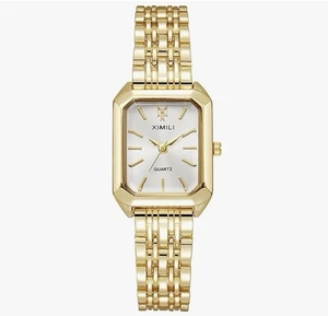 Goldene OFFCUP Uhr – elegante Vintage Quarzuhr mit Edelstahlarmband 16cm, unisex - Bild 1 von 1