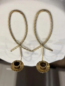Gold Metal/ Brass Candle Wall Sconces MCM Twisted Loop Pair Preowned - Picture 1 of 8