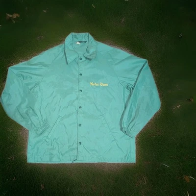 VTG 70s Champion Windbreaker Jacket Notre Dame Green Coach Style Nylon Sz Large - Image 1 of 4
