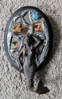 Gancho para colgar en pared arte medios mixtos 3D sirena mosaico metal espejo madera ovalado Foto 1 de 4
