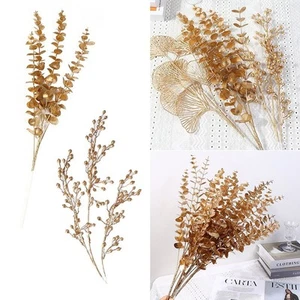 Mazzo foglie di eucalipto retr?? oro di alta qualit?? grappolo 1 mazzo di fiori - Imagen 1 de 28