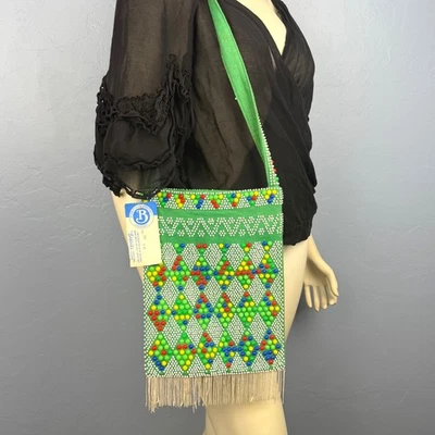 Bolso de Colección Años 70 Candy Dot Cuentas Flecos Multicolor Boho Hippie Monedero Sin Stock Foto 1 de 4