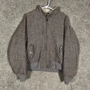 VTG Woolrich Reversible Jacket Mens XL Gray Herringbone Tweed Bomber Zip Pockets - Picture 1 of 12
