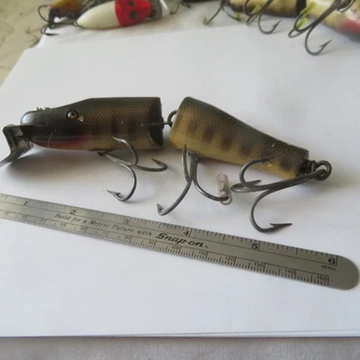 FISHING LURE CREEK CHUB 5½" WOOD JOINTED GLASS EYES  GREEN PIKIE PERCH - Image 1 of 4