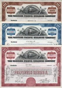 3 stks Western Pacific RR  Three different colors & formats.  1940s & 1950s.