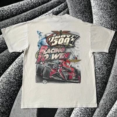 Camiseta vintage de los años 2000 Y2K 85th Indianápolis 500 Racing Car color tostado crema Foto 1 de 4