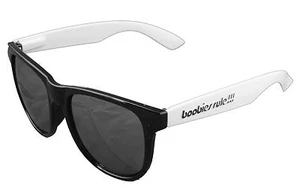 Boobies Regel!!! Schwarze & gelbe mangoweiße Sonnenbrille mit verspiegelten Gläsern Boobs Tits - Bild 1 von 18