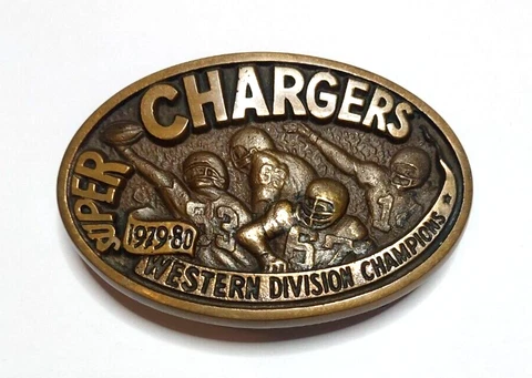San Diego Super Chargers Belt Buckle 79-80 Western Division Champions VTG Bronze Cover
