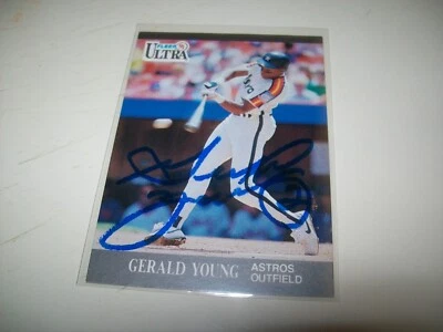1991 FLEER ULTRA GERALD YOUNG AUTOGRAPH SIGNED AUTO #142 HOUSTON ASTROS - Image 1 of 2