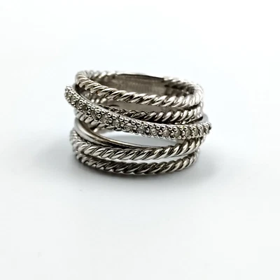 Anillo cruzado David Yurman plata de ley 925 pavé conjunto diamante talla 5 12 mm Foto 1 de 4
