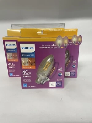 X3 Pack Of 3 Philips 540773 Soft White 40W Candle  E12 Base 120V LED Bulb NEW - Image 1 of 3