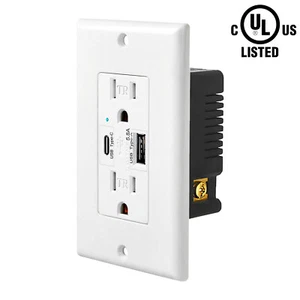 Cargador de toma de pared USB C 5,8 A de alta velocidad dúplex resistente a manipulaciones receptáculo UL - Imagen 1 de 12