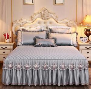 Lace Embroidered Bedding Bed Skirt With Cotton Quilted Bedspread Mattress Cover