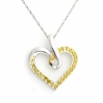 Collar colgante de corazón de diamantes reales amarillos de plata de ley .925 Foto 1 de 4