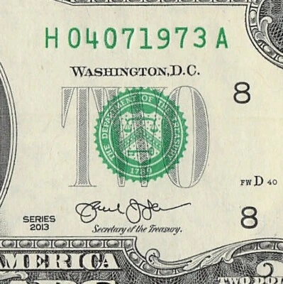 APRIL 07 1973 Birthday Date Note Fancy Serial Number Two Dollar Bill - Image 1 of 4