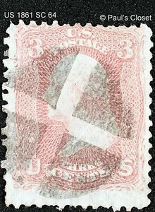 US 1861 SC 64 3¢ WASHINGTON PINK P12 USED NO GUM FANCY CANCEL CROSSROADS F/VF - Bild 1 von 2