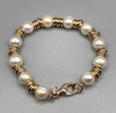 Pulsera de eslabones HONORA cultivada de 9 mm con perlas anilladas de bronce 7,5" Foto 1 de 4