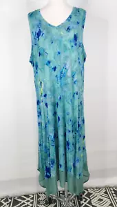 Logo Lori Goldstein Dress Women 3X Blue Watercolor Tank Maxi Asymmetrical Beachy - Picture 1 of 14