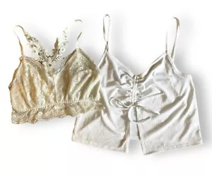 Gaze Tank Crop Top Women’s Size Large White Spaghetti Strap & Shein Bralette Bra - Picture 1 of 9