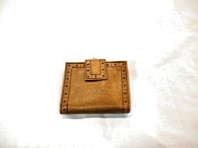 Cartera vintage de cuero marrón, logotipo corona ribete dorado, c. años 60 Foto 1 de 4