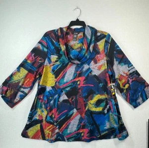 Ali Miles Top Womens Size 1XL Colorful Cowl Neck Boho Chic Artsy Blouse NWT - Picture 1 of 14
