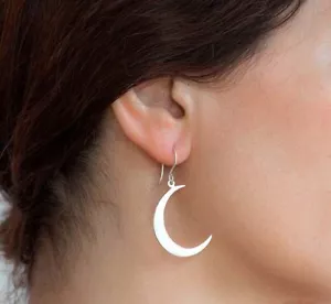 925 Sterling Silver Crescent Moon Earrings Handmade Lunar Statement Jewelry - Picture 1 of 5