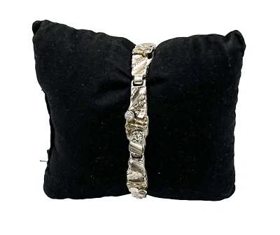 835/- Silber Armband, bicolor, simulierte Diamanten, 17,5 cm lang, 5-8 mm breit. - Bild 1 von 2