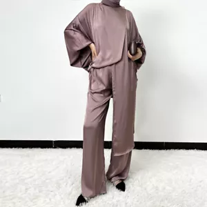 Muslim Outfits Women Dubai Blouse Tops Long Pants 2pcs Set Abaya Casual Kaftan - Picture 1 of 30