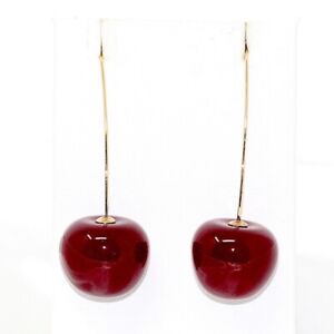 Gold Plated Dark Red Cherry Cherries Dangle Earrings