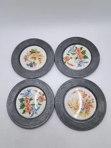 Zinn Teller - Wand Teller - Wandteller - Ø 10,5 cm - Motiv Blumen - 4 Stück - Bild 1 von 11