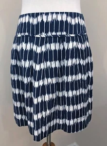 NWT! LOFT Blue & White Linen Blend Skirt with Pockets, Ikat Print, Size 4 - Picture 1 of 4