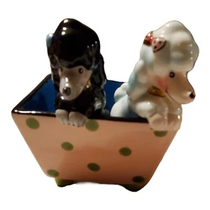 Barboncino bianco e nero cani in scatola rosa set shaker sale e pepe - Foto 1 di 12