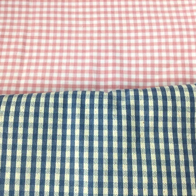 Cotton Fabric Indoor Outdoor Blue Pink White Plaid READ - Image 1 of 3