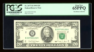 DBR 1990 $20 FRN New York Gem Fr. 2077-B PCGS 65 PPQ Serial B33709126K - Picture 1 of 2