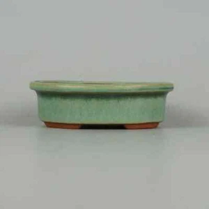 Japanische Tokoname Bonsai Topf signiert YOZAN EIMEI oval grün glasiert 3,7 Zoll (9,5 cm) - Bild 1 von 6