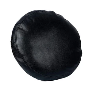 Decorative Throw Home Décor Black Genuine Lambskin Leather Round Cushion Cover - Picture 1 of 4