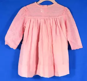 VESTIDO ORGANDÍ ROSA TRANSPARENTE de dos capas vintage Little Miss Brent bordado talla 3 - Imagen 1 de 7