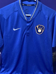 NIKE Authentic Collection Milwaukee Brewers Performance Pullover. NWT Size M - Picture 1 of 13