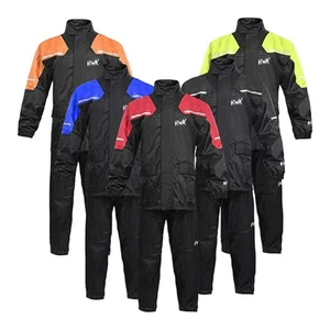 BLACK Motorcycle Rain Suit Two-Piece Waterproof Gear Reflective Rain Jacket Pant - Picture 1 of 18