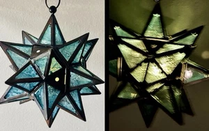 De colección. Candelabro votivo colgante estrella morava marroquí vitral - azul ✨ - Imagen 1 de 9