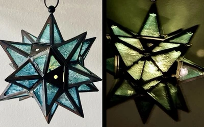 Винтажный Витраж марокканская моравская звезда подвесной подсвечник - синий ✨ - Изображение 1 из 4