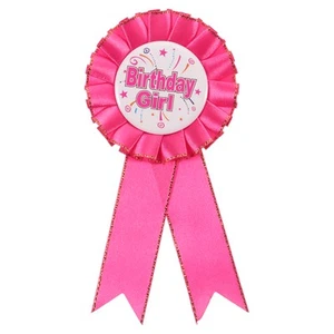 Birthday Girl Button Pin, 5.9"x2.8" Tinplate Ribbon Badge Pin, Rose Red - Picture 1 of 6