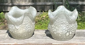 Matching Pair of Czech Kralik Iridescent Art Glass Vases Applied Decoration - Picture 1 of 18