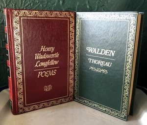 Vintage Lot 2 Longriver Press Book Longfellow & Thoreau Red Green Leather Decor - Picture 1 of 19